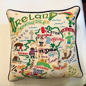 Cat Studio Ireland  Hand – Embroidered Pillow.   Stuffed W/Feather Insert.
